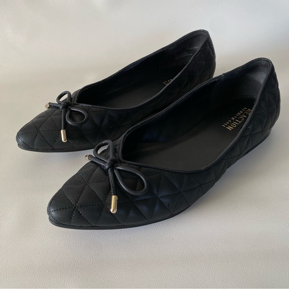 Kenneth Cole Reaction Quilted Black Ballet Flats 7.5 Pointed Toe Bow Women’s - Picture 11 of 12